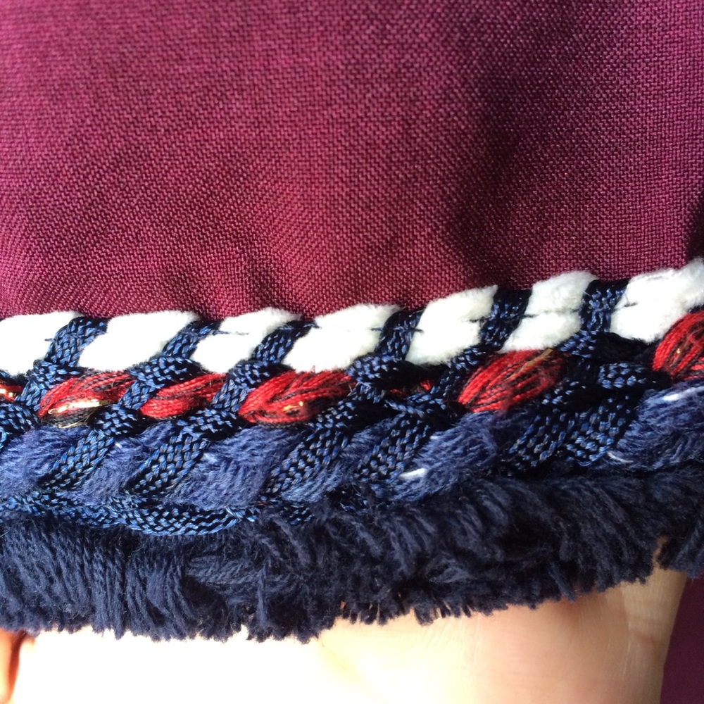 ⭐️Wine Red Boxy Top with Braided Tweed Fringe Trim - Picture 6 of 8